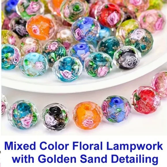 Bohemian Style Flower Glass Lampwork Beads 25 Beads - Picture 1 of 2